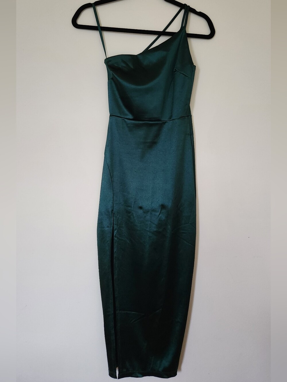 Windsor Teal Satin One-Shoulder Slip Dress